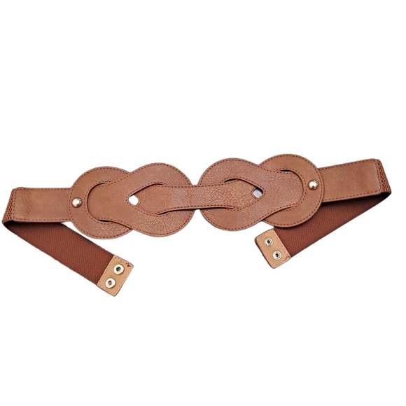 Western Brown Wide Waist Belt  Faux Leather Braided Corset stretch Festival - Picture 9 of 13